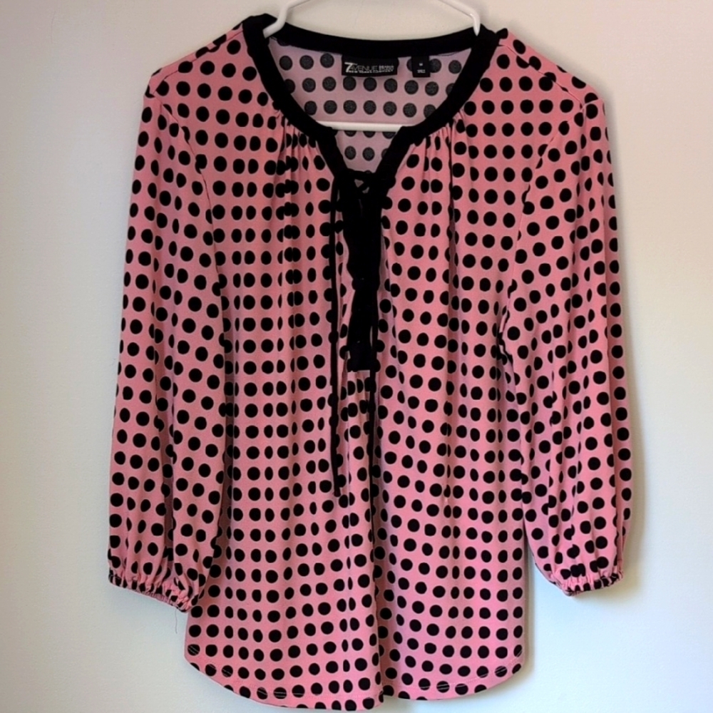 7Th Ave - New York &  Company Pink Polka Dot Women's Top 3/4 Sleeve Size Medium